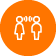 orange icon representing two employees having a conversation