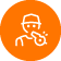 orange icon of a coach wearing a hat and blowing a whistle