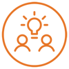 Two people and an idea bubble icon