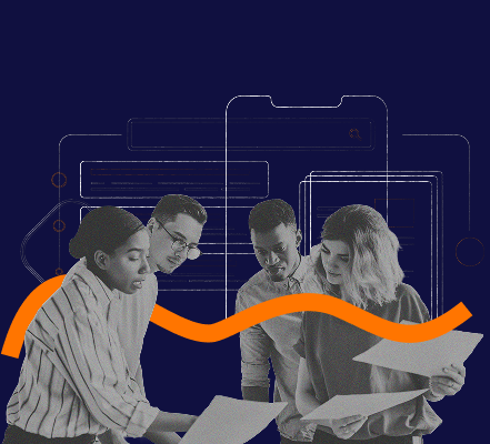 four colleagues working on business case for new hr system