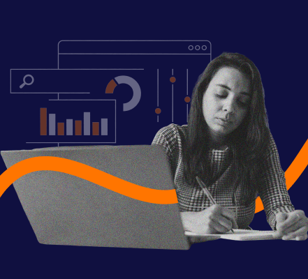 woman working on hr software business case template on her computer