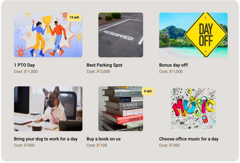 Unique workplace perks in Quantum Workplace's employee rewards system, from PTO days to bringing your dog to work.