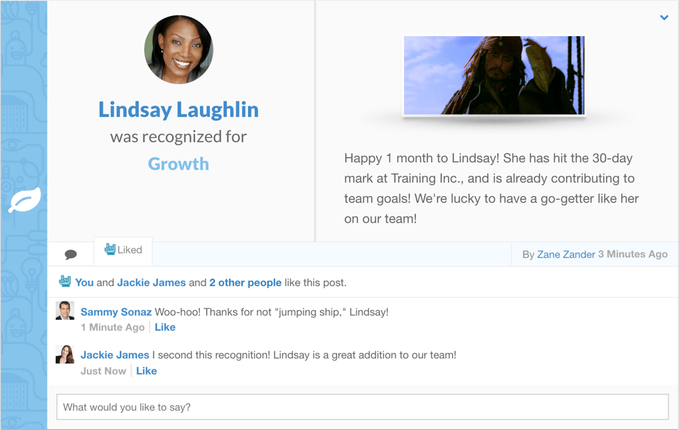 employee onboarding software - recognition feature