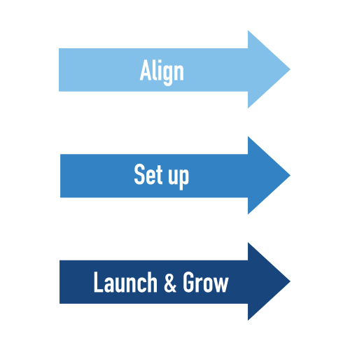 3 arrows that say Align, Set up, and launch and grow 