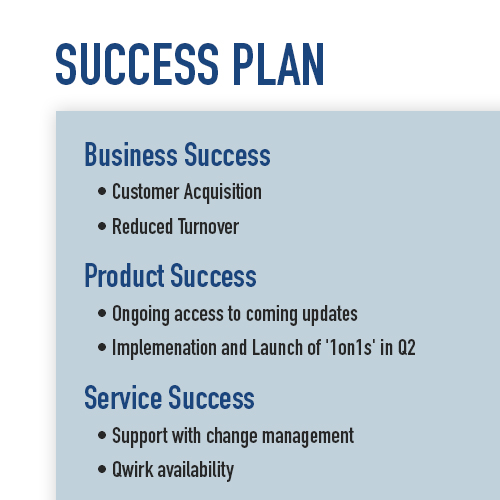 Success Plan that lists business, project, and services success