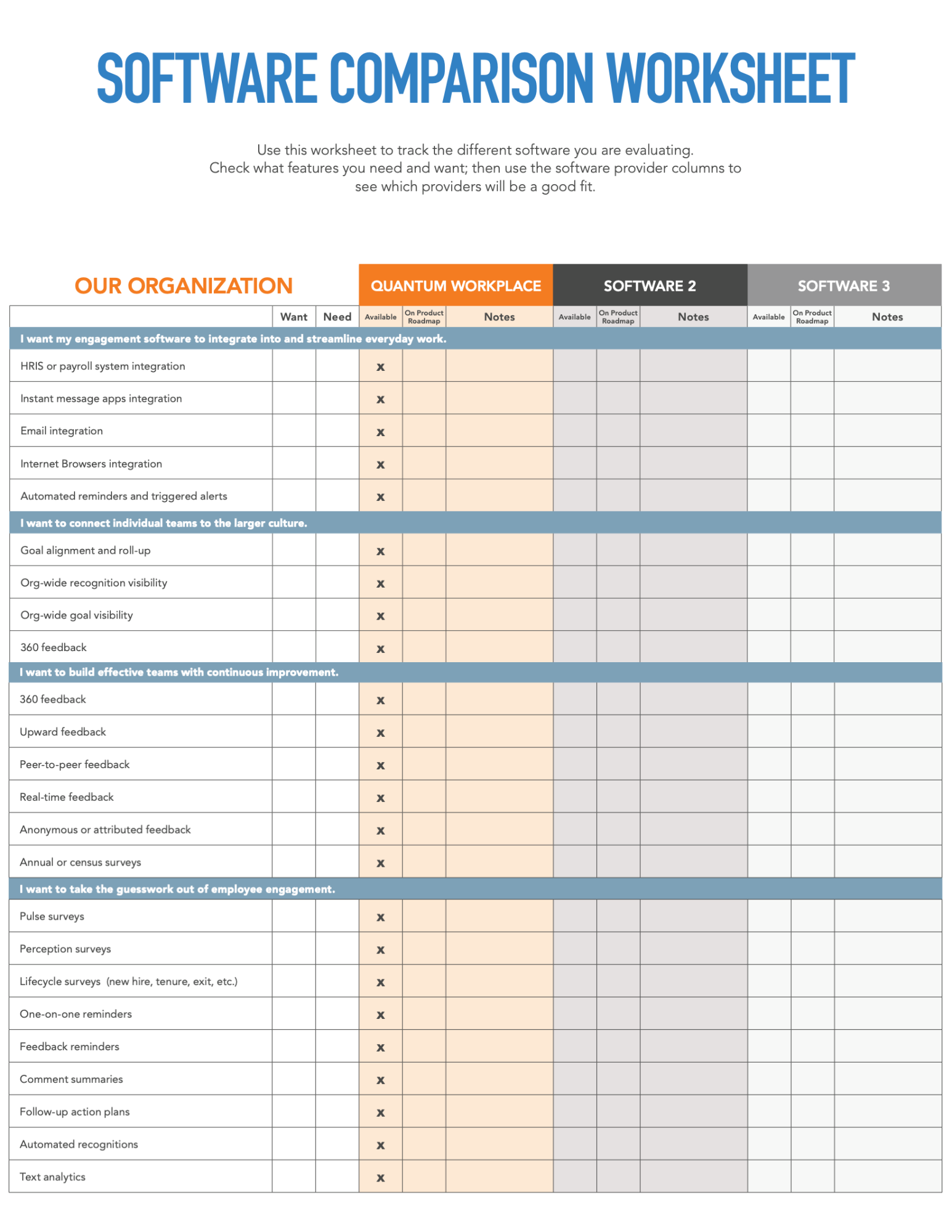 Image of software comparison worksheet